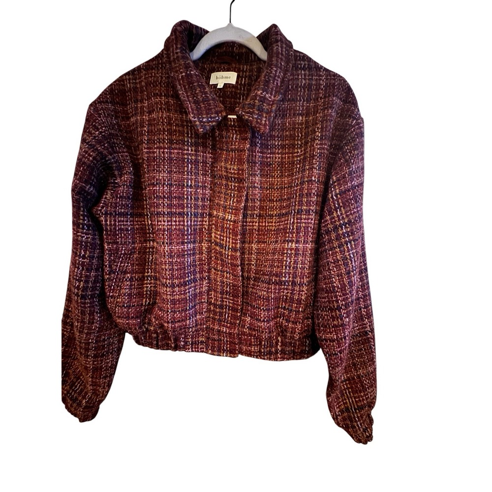 Bohme Finley Maroon Textured Wool Blend Tweed Cropped Jacket Woman's Sz Large